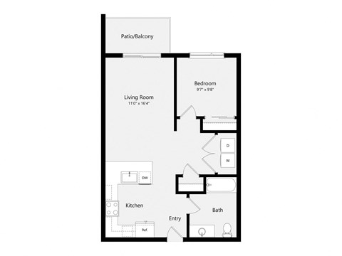 a floor plan of a 1 bedroom floor plan